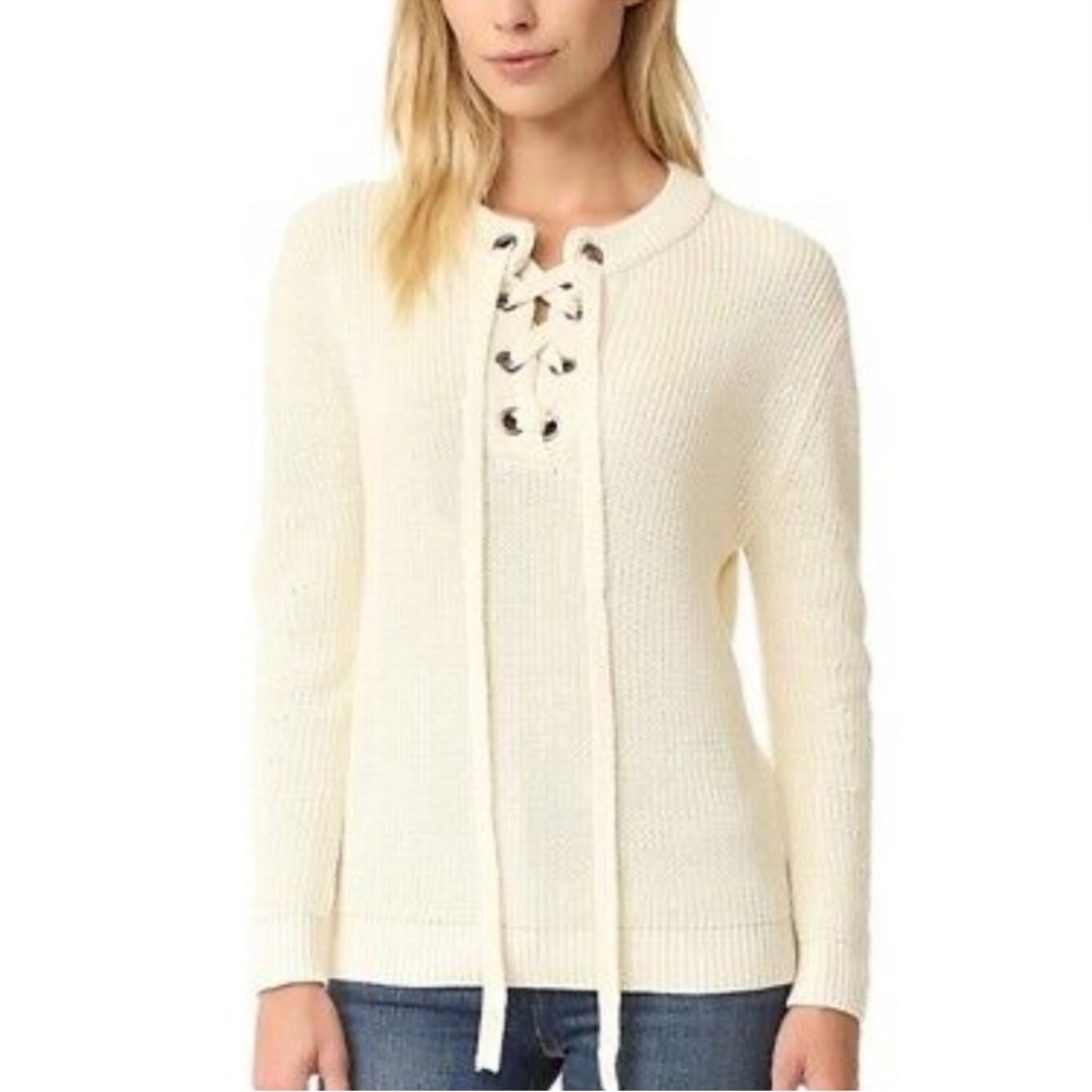 J.O.A. Los Angeles Lace Up Sweater in Cream